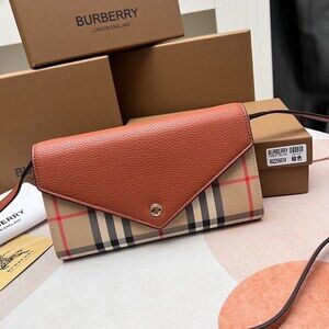 Burberry Vintage Check Envelope Wallet Tan Leather